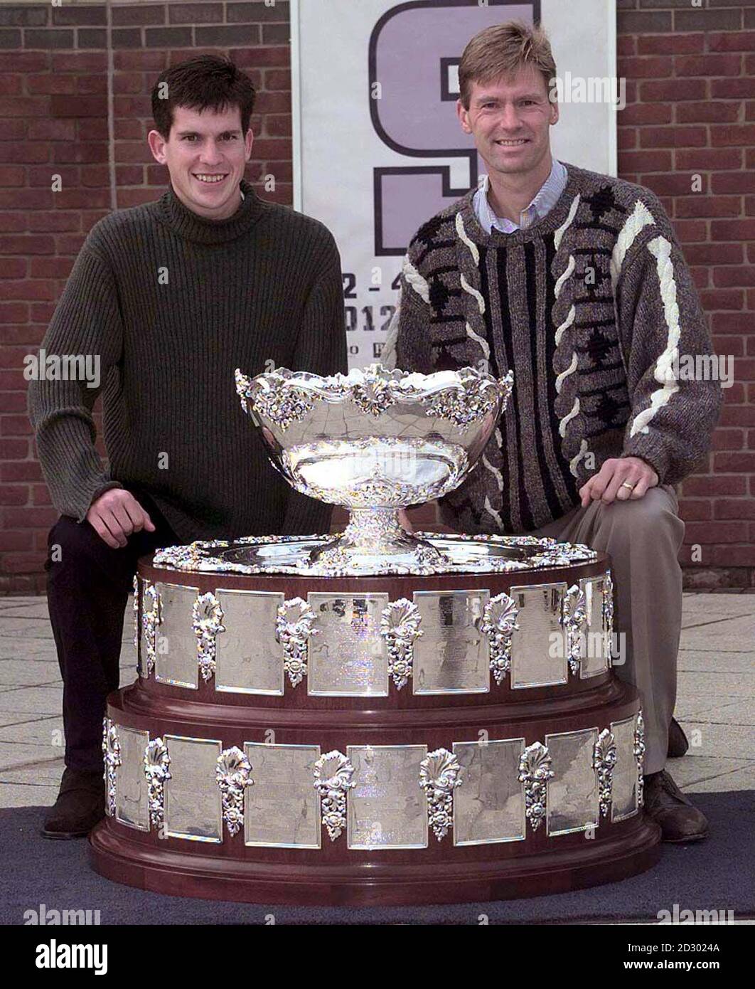 British tennis star Tim Henman and Peter Fleming of the USA in Birmingham today (Thursday), to launch next April's Davis Cup clash at the National Indoor Arena between Great Britain and the USA. Picture DAVID JONES/PA *EDI* Stock Photo