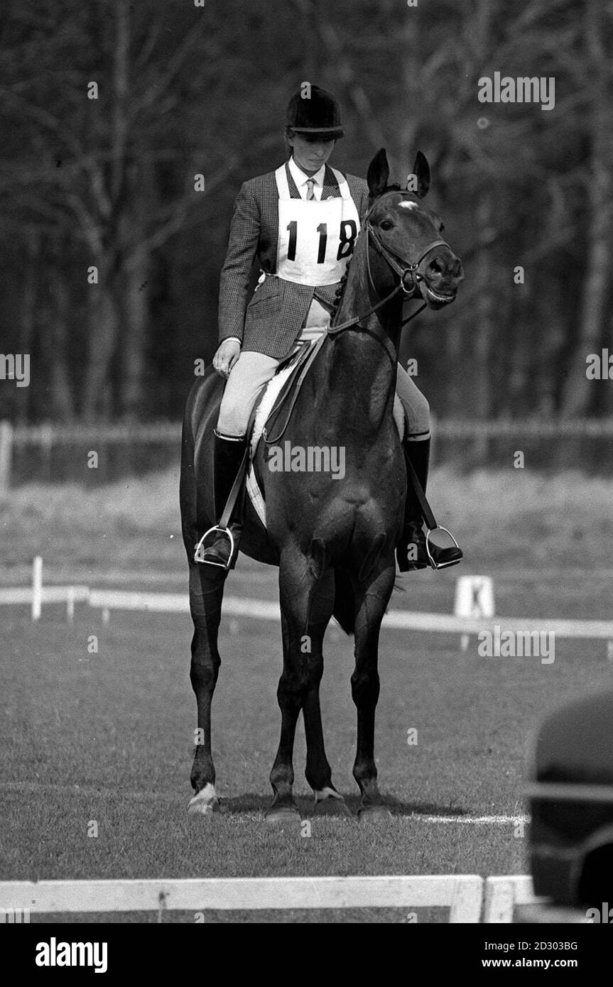 PA NEWS PHOTO 26/4/68 THE DRESSAGE EVENT OF THE WINDSOR HORSE TRIALS AT SMITH'S LAWN, WINDSOR GREAT PARK, BERKSHIRE. PRINCESS ANNE TAKING PART ON HER PONY 'PURPLE STAR' Stock Photo