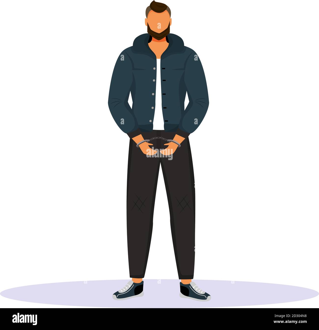 Man in handcuffs flat color vector faceless character. Prisoner, suspect. Guy accused of committing crime. Captured criminal. Convicted person Stock Vector