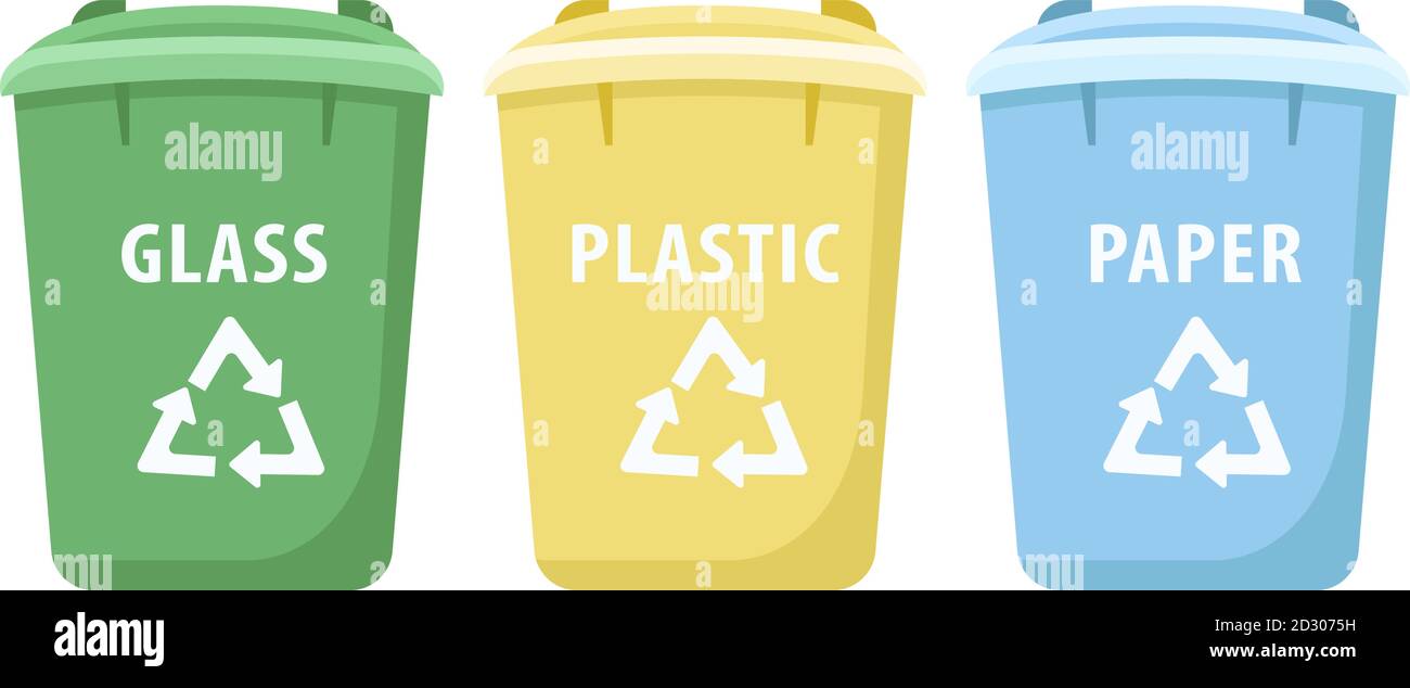 https://c8.alamy.com/comp/2D3075H/trash-sorting-bins-cartoon-vector-illustration-waste-management-recycling-plastic-glass-and-paper-multicolor-containers-flat-object-rubbish-2D3075H.jpg