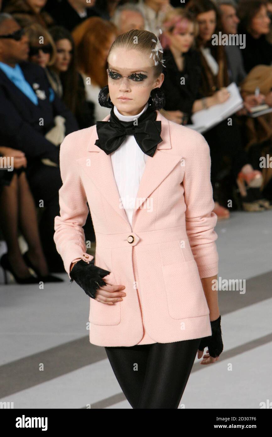 A model presents a creation by German designer Karl Lagerfeld for French  fashion house Chanel as