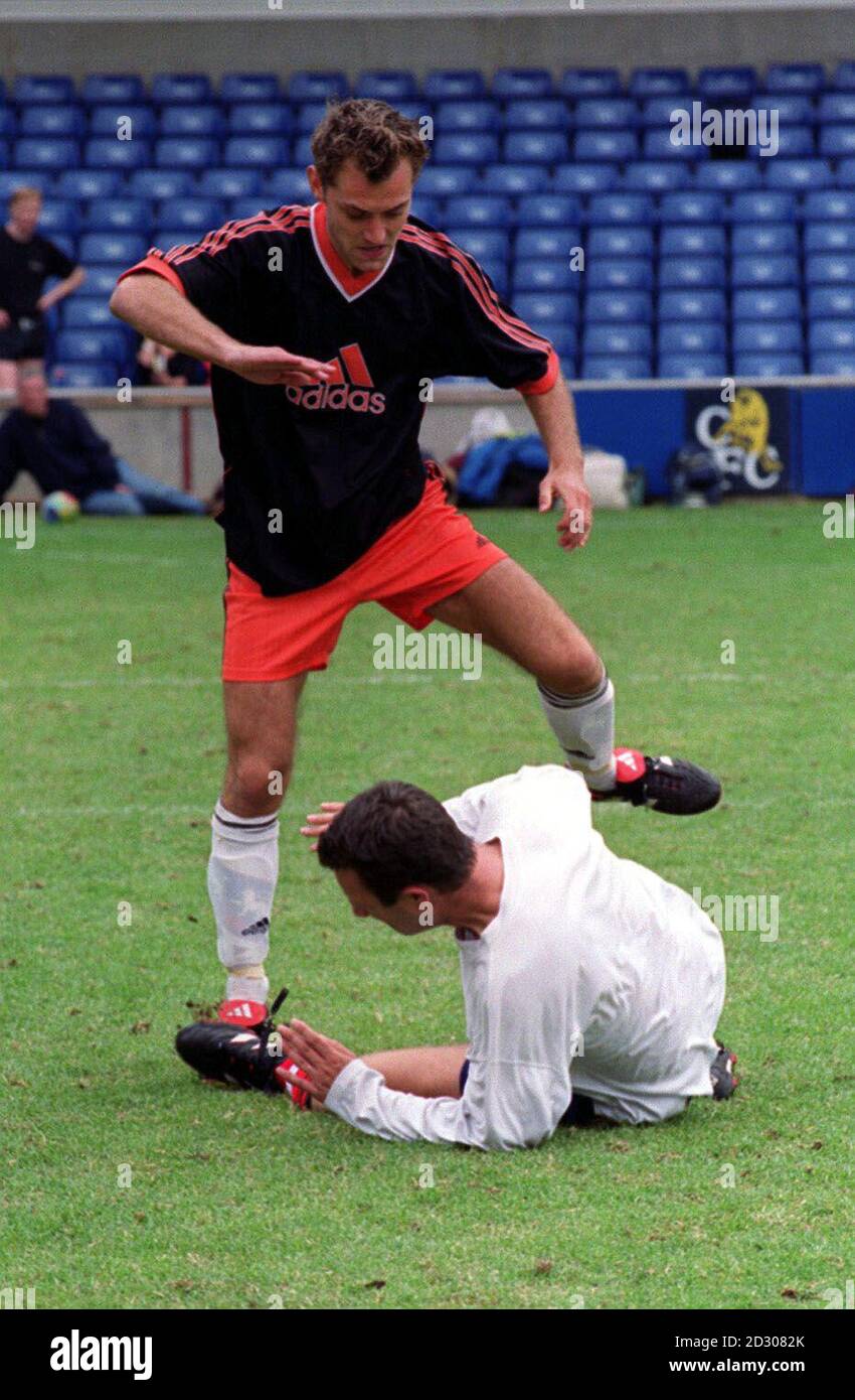 Actor Jude Law Standing Takes Part In The Film Industry Football Eevent F I F E 1999 At Stamford Bridge Football Ground In London The Home Of Chelsea Football Club The Event Raised Money For
