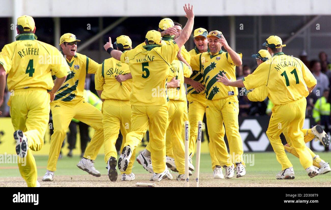 The Australian team celebrate their win over South Africa, in their