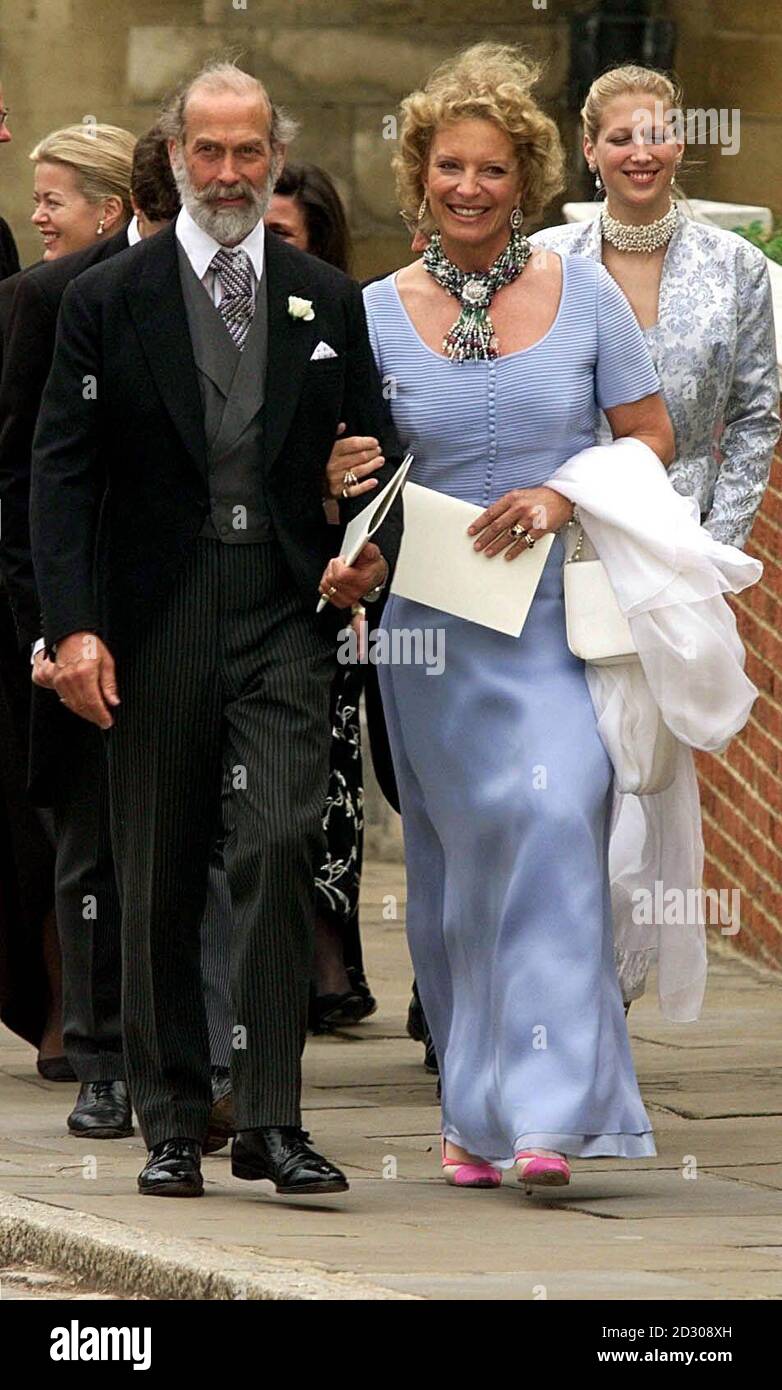 Prince Michael of Kent leaves St. Georges Chapel in Windsor Castle with his wife Princess Michael following the wedding of Prince Edward and Sophie Rhys-Jones. The Royal couple will hereafter be known as the Earl and Countess of Wessex. Stock Photo