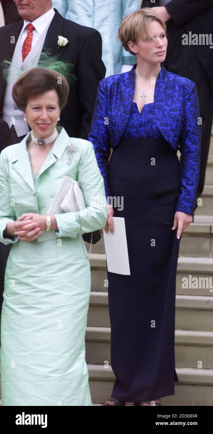 The Princess Royal and her daughter Zara Phillips on the steps of St.  George's Chapel in Windsor Castle after the wedding of Prince Edward and  Sophie Rhys-Jones. The Royal couple will hereafter