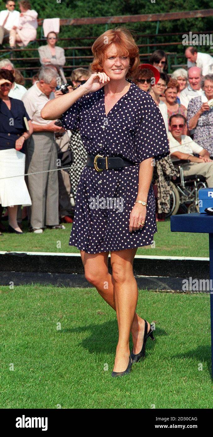 The Duchess of York, Sarah Ferguson, at the Charity Day of polo at the Royal Berkshire Polo Club. Stock Photo