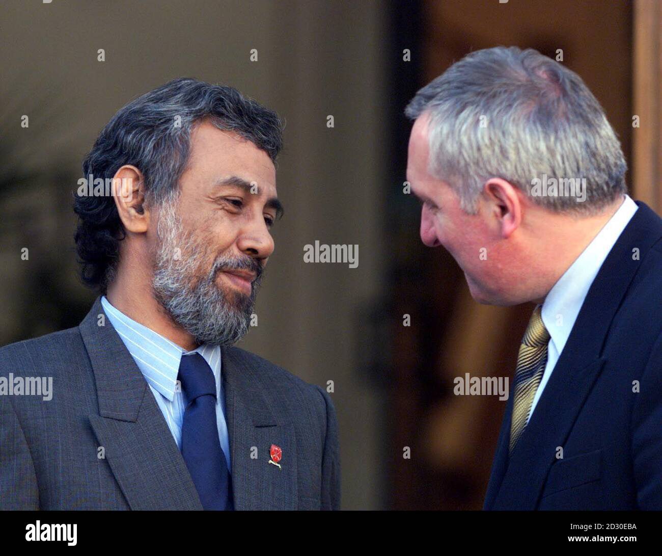 Irish Prime Minister Bertie Ahern (r) meets with the  Xanana Gusmao leader of East Timor at the Government Buildings in Dublin during his official one day visit  to  the Irish Republic. Stock Photo