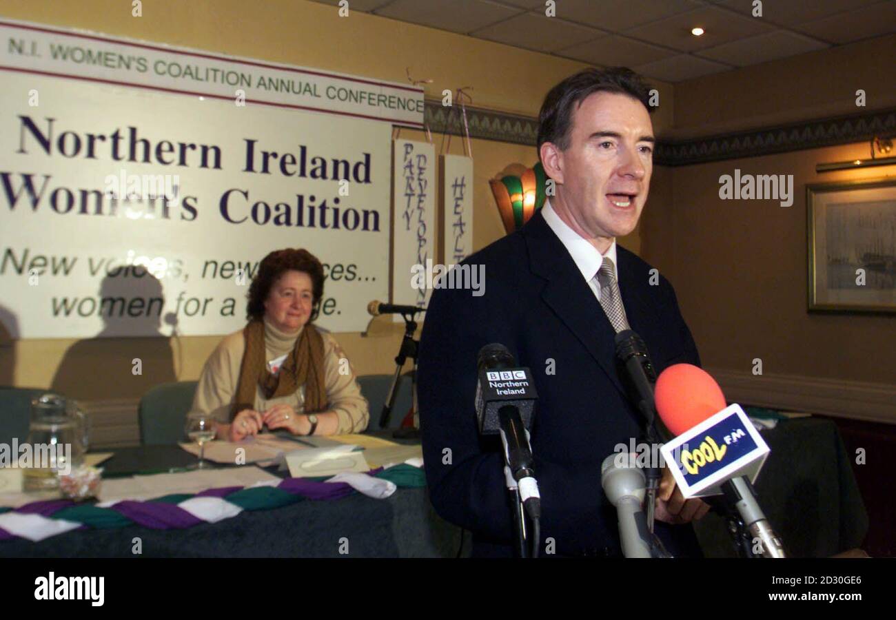 Secretary of State for Northern Ireland, Peter Mandelson, speaking at the Women's Coalition annual Conference, at Newcastle Co Down, where he  announced the process for delvolved government, to take affect from December 2nd 1999. Stock Photo