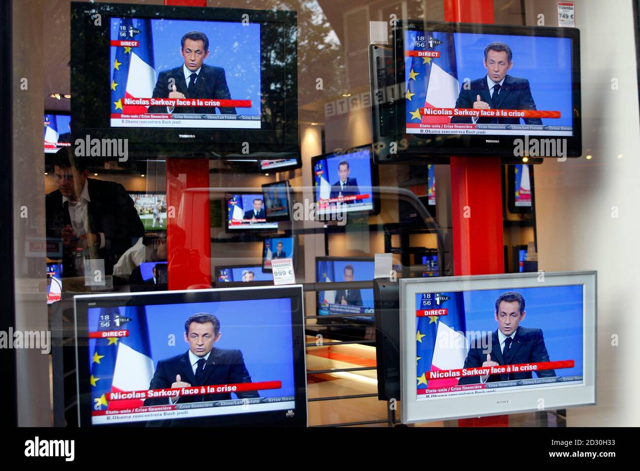 General View Of An Electronics Store In Paris Which Sells Flat Screen Televisions As During A Live Broadcast Where France S President Nicolas Sarkozy Delivers A Speech On Continuing Economic Reforms In View