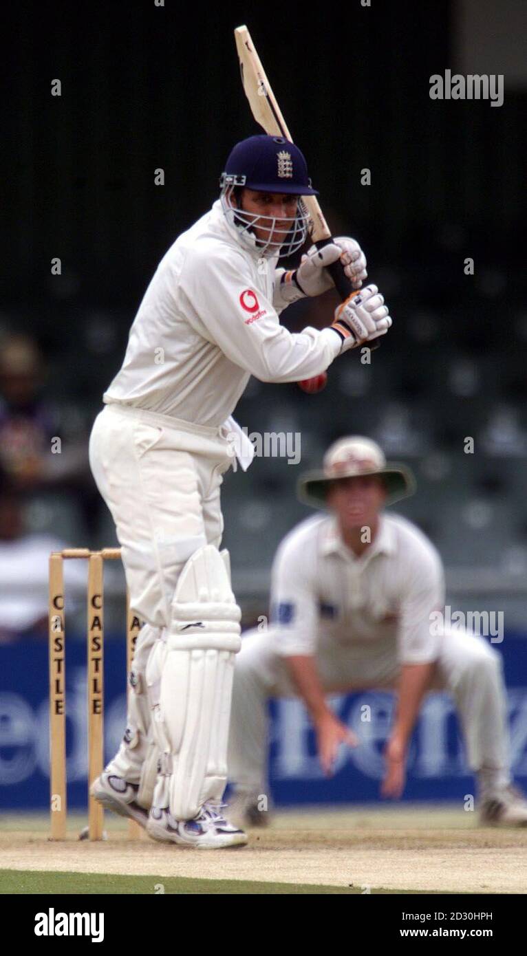 England's Mark Butcher declines to play the ball, during the second day of their tour match against a Combined Eastern Province/Border XI at Buffalo Park, East London, South Africa. Stock Photo
