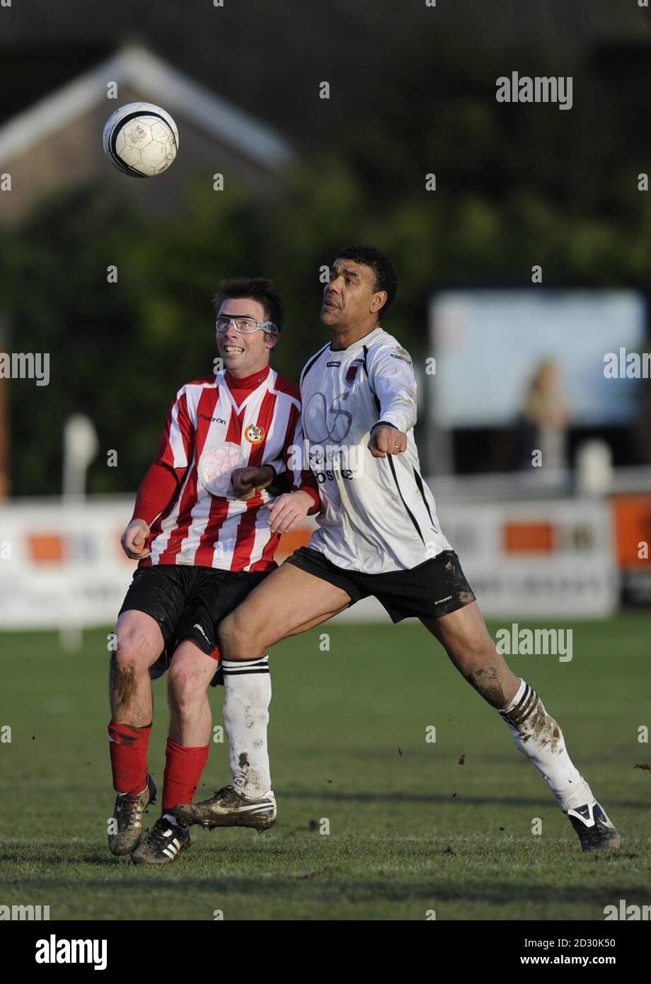 Chris Kamara (right) during the Spa Mid Wales League match at Maes y Dre Recreation Ground, Welshpool. Stock Photo
