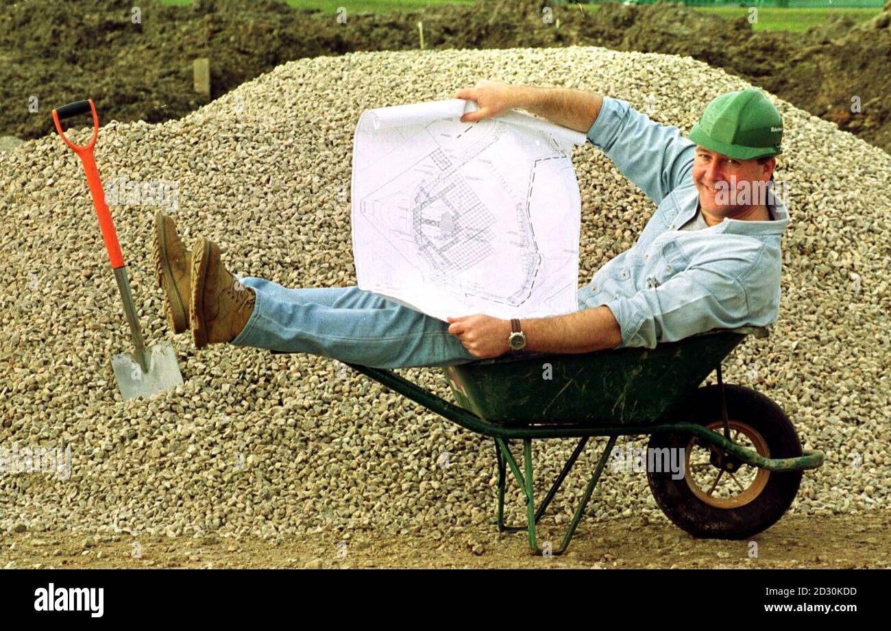 Gardening celebrity Tommy Walsh takes a break at the NEC, Birmingham, before helping to prepare the ground for the BBC Gardeners' World Live 2000. The BBC have invested  750,000 to turn a car park into a gardening area, called Middle Earth. Stock Photo