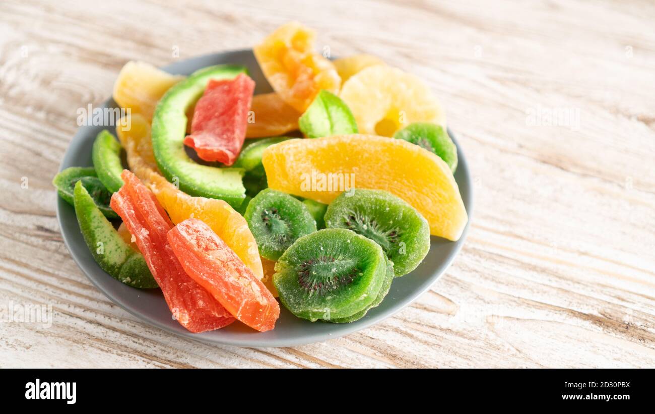 healthy sweet snacks during the diet. use of specialized dryers or dehydrators. dried fruit have a low Glycemic Index Stock Photo