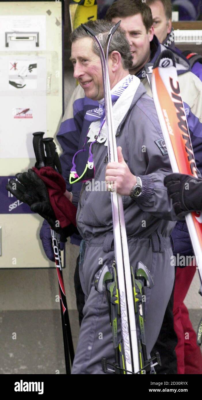 The Prince of Wales before he got onto the Gotschna ski lift to go skiing in the winter resort of Klosters in Austria. The Prince and two sons, Prince William, 17 and Prince Harry, 15,  were on the second full day of the traditional royal skiing holiday.  Stock Photo