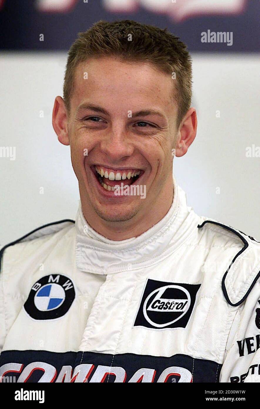 Delighted Williams BMW Formula One Grand Prix driver Jenson Button, after he finished fifth in the British Grand Prix at Silverstone. Stock Photo