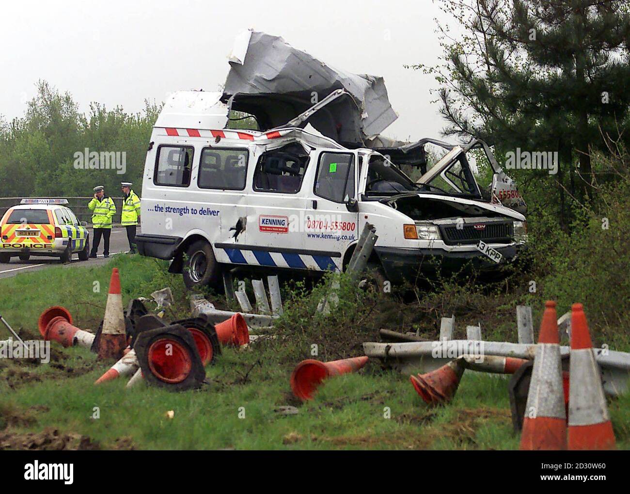 The scene of a minibus crash, at the Ardleigh interchange near Colchester, Essex where the A12 joins the A120 Clacton-bound road. A woman was killed and several children left shocked and badly shaken.  * The bus, taking them on a day trip to the seaside, overturned while apparently negotiating a sharp corner. No other vehicles were thought to have been involved. S Stock Photo