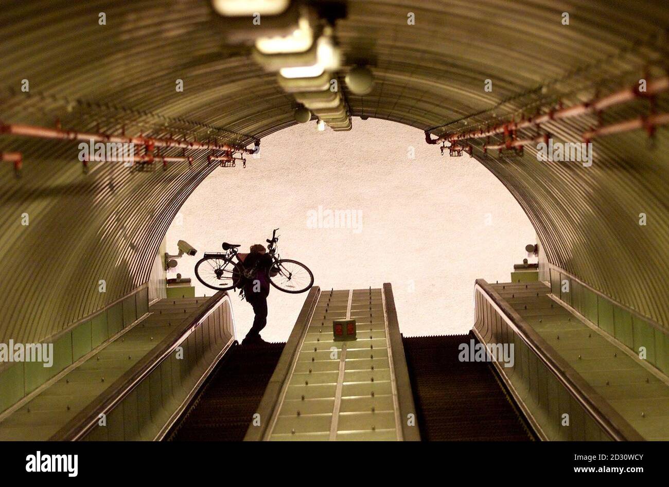 A pedestrian reaches the exit of Britain's longest foot tunnel which