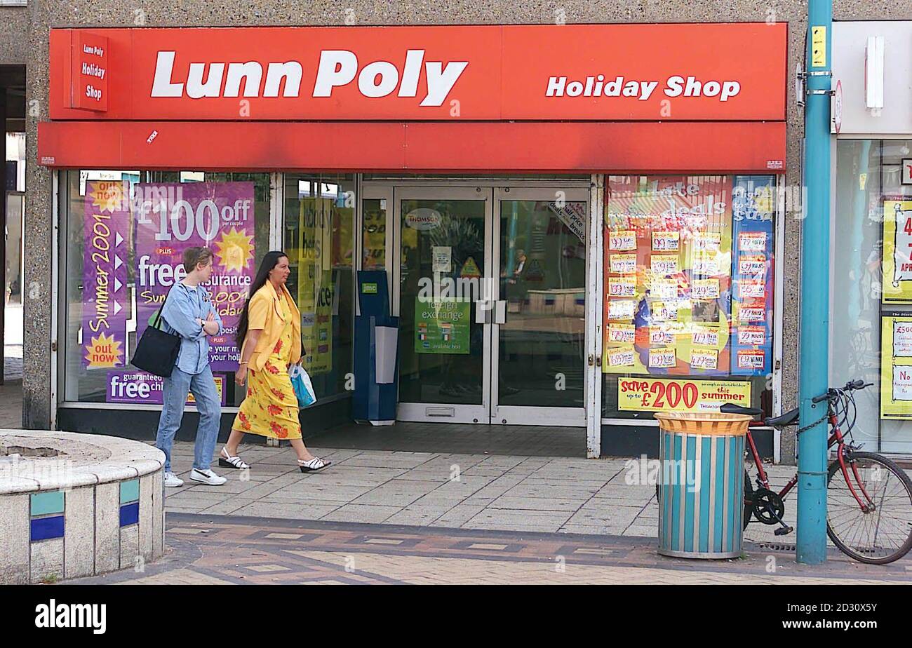 A Lunn Polly travel agents in Huyton, Liverpool.  Britain's biggest holiday company, Thomson Travel, has agreed a   1.8 billion offer from German group Preussag.  *   The German group, which already controls Thomas Cook, said it had won approval from Thomson's board for its offer of 180p a share.  Stock Photo