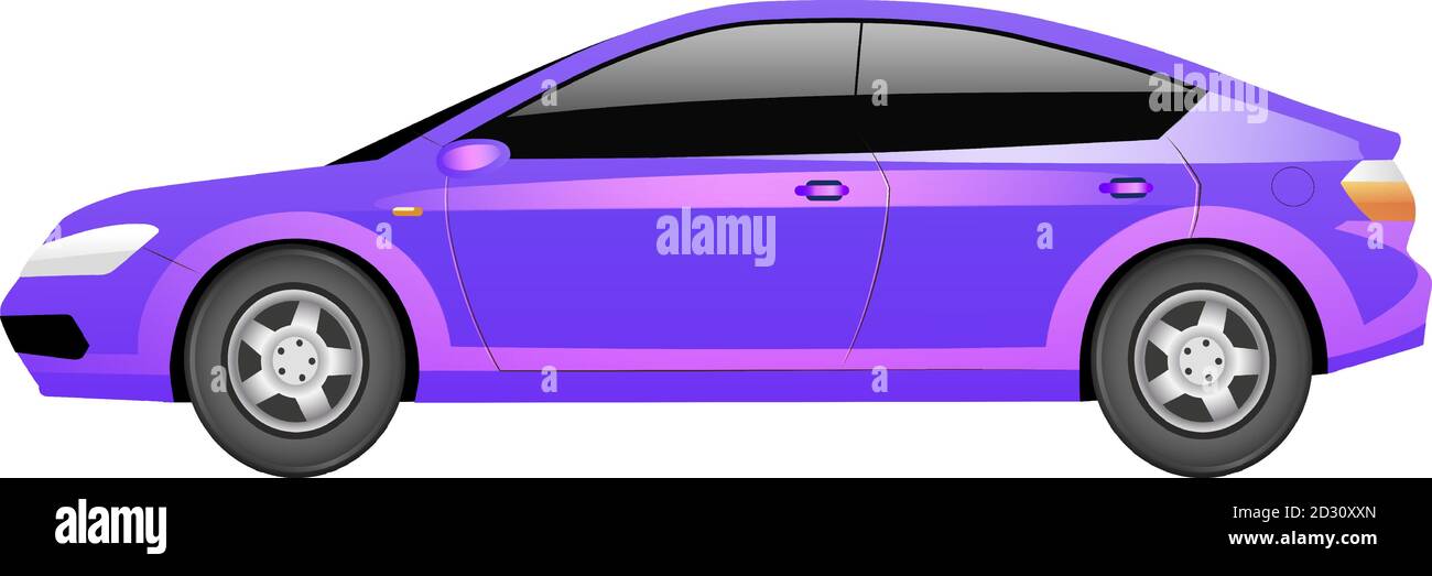 Purple sedan cartoon vector illustration. Violet electric car, futuristic vehicle flat color object. Contemporary transportation. Magenta colored Stock Vector