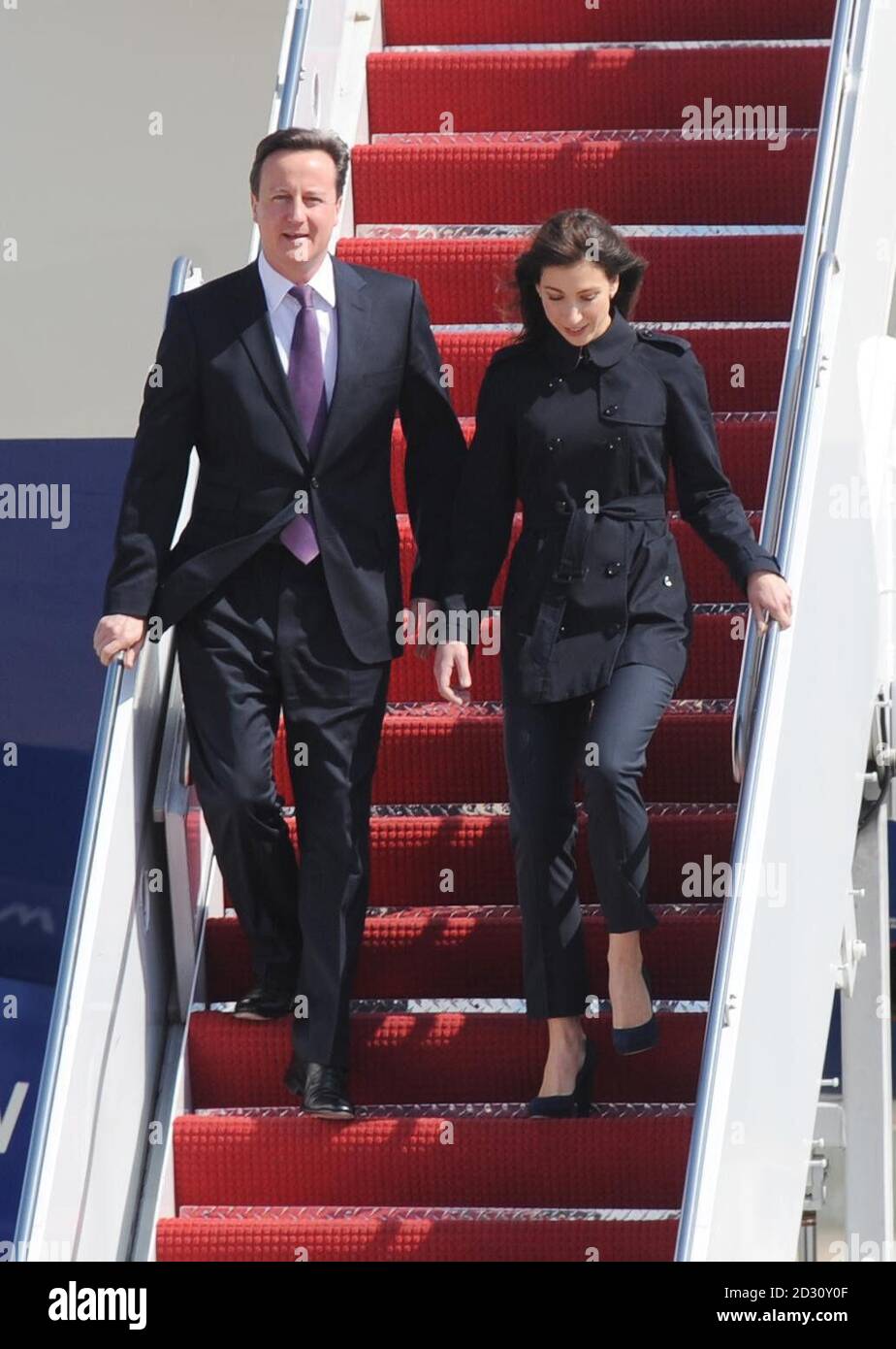 Britain's Prime Minister David Cameron and his wife Samantha arrive at Andrews Airforce Base near Washington DC, USA ahead of their three day visit to the United States. Stock Photo
