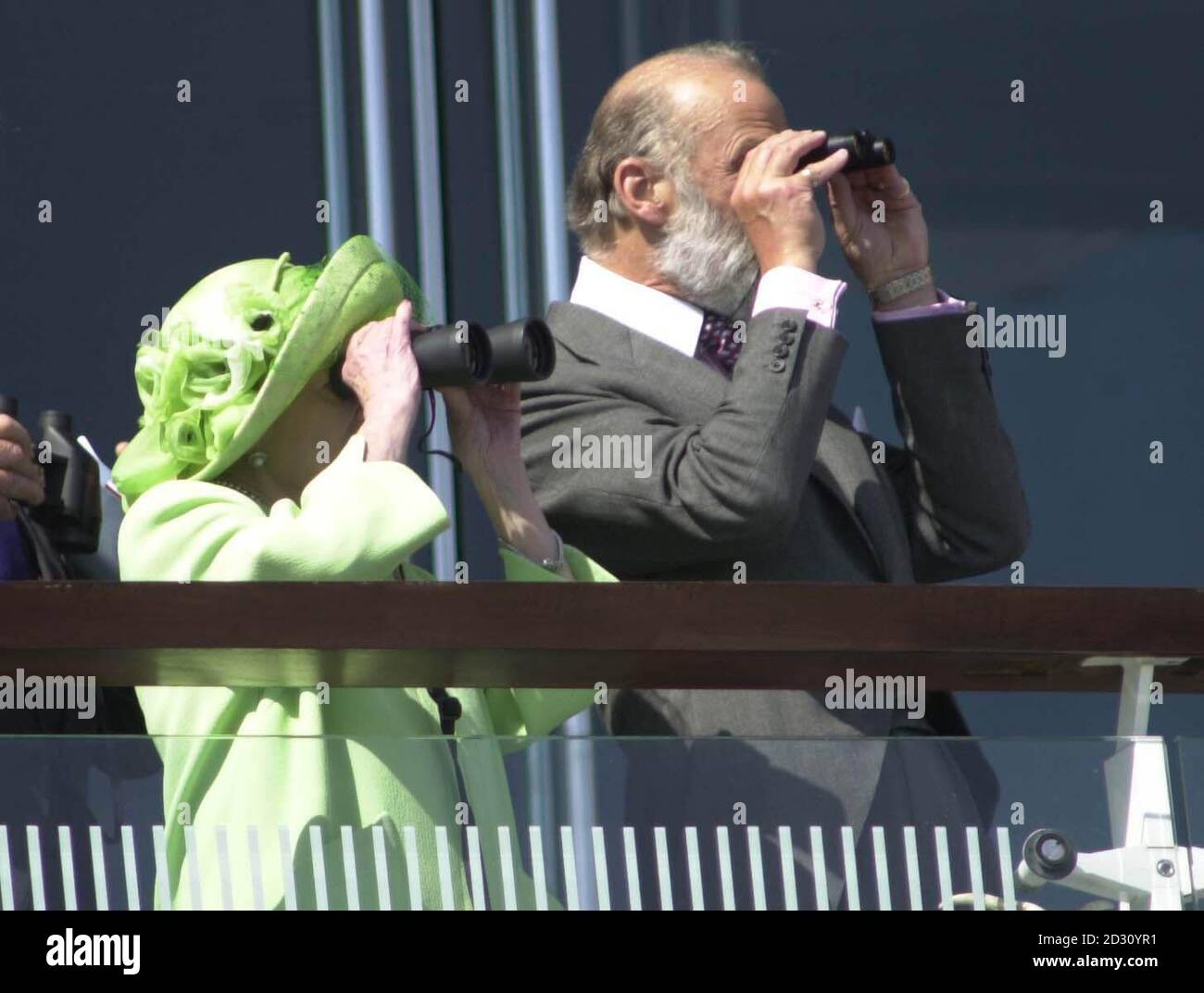 The Queen Mother and Prince Michael Of Kent watch the Derby at Epsom. Stock Photo