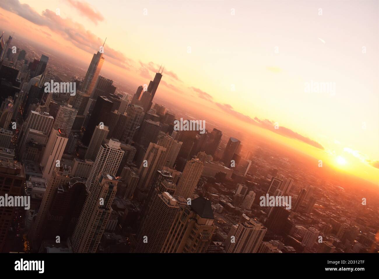 Sunset in Chicago from tower Stock Photo