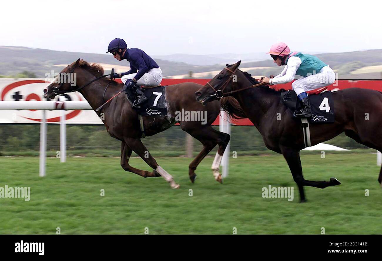 Mick Kinane on Giant's Causeway (7)  pulls away from Dansili to win the Champagne Lanson Sussex Stakes at Gloroius Goodwood, the second of five days festival racing at the West Sussex track.  Stock Photo