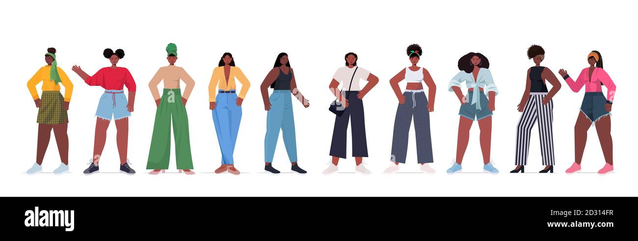 set young women in casual trendy clothes african american female ...