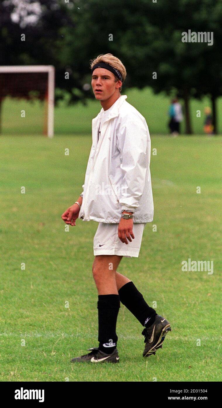 Zak Lichman from the boy band Northern Line at the Ball Stars' Charity Football Challenge in London's Regents Park following a celebrity screening of the film 'There's Only One Jimmy Grimble'. Stock Photo