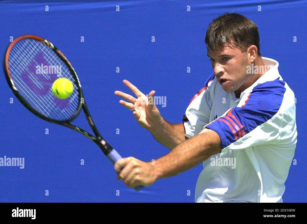 British tennis player Barry Cowan in action against Canada's Daniel Nestor  during the first round of the Men's Singles at the Olympic Games in Sydney.  * 27/06/01: Cowan was set to face
