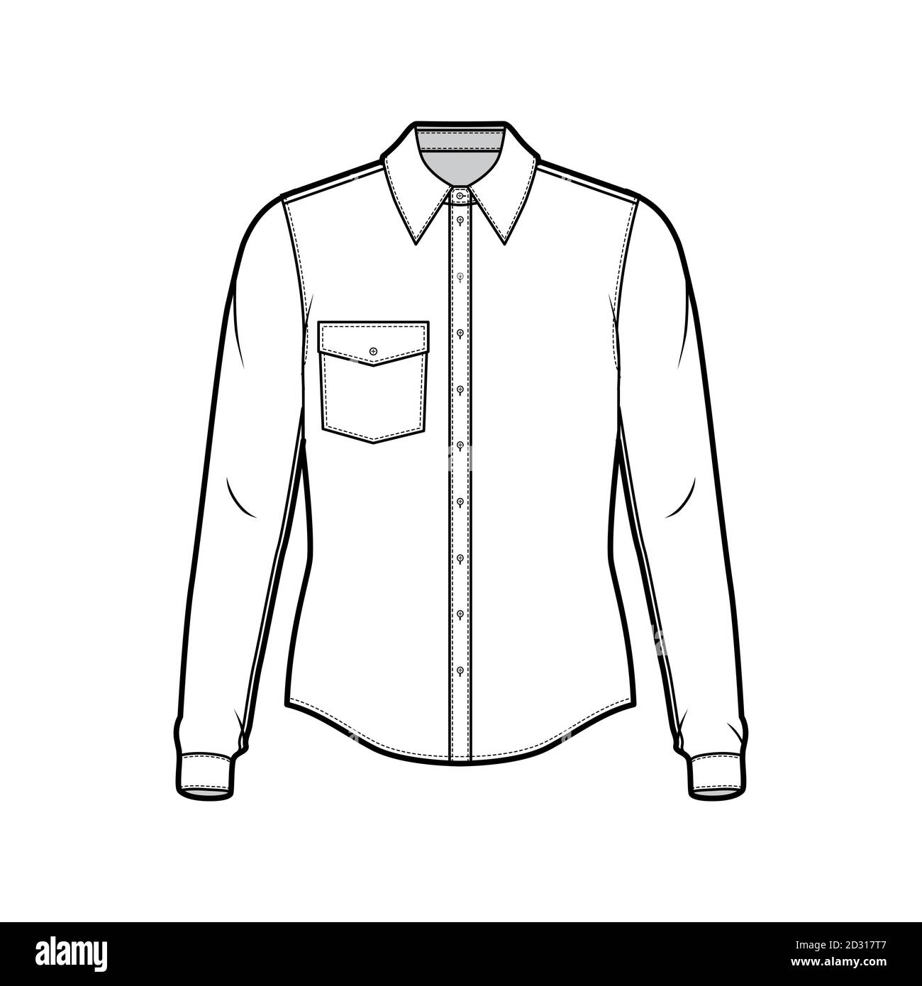 Classic shirt technical fashion illustration with long sleeve with cuff ...