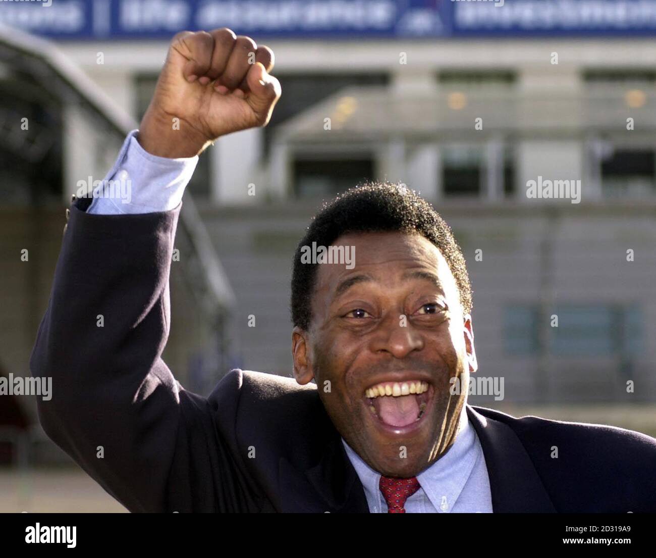 23rd OCTOBER:On this day in 1940 Football legend Pele was born. Former football legend, Pele outside Wembley stadium, North London. Pele will be attending a Salute to Wembley, Final Ball with 2,000 invited guests who are hoping to raise  1 million in aid of the NSPCC FULL STOP Campaign.   *02/11/2000 Wembley stadium may have bid a final farewell to football but the famous twin towers are to have one last musical swan song as Sir Elton John hosts a star-studded charity concert. Pele, who never had the chance to play at Wembley, will kick the final ball. Stock Photo