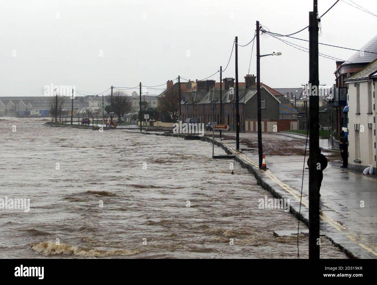The Avoca River in Arklow, Co. Wicklow, Ireland, which is close to breaking its banks and