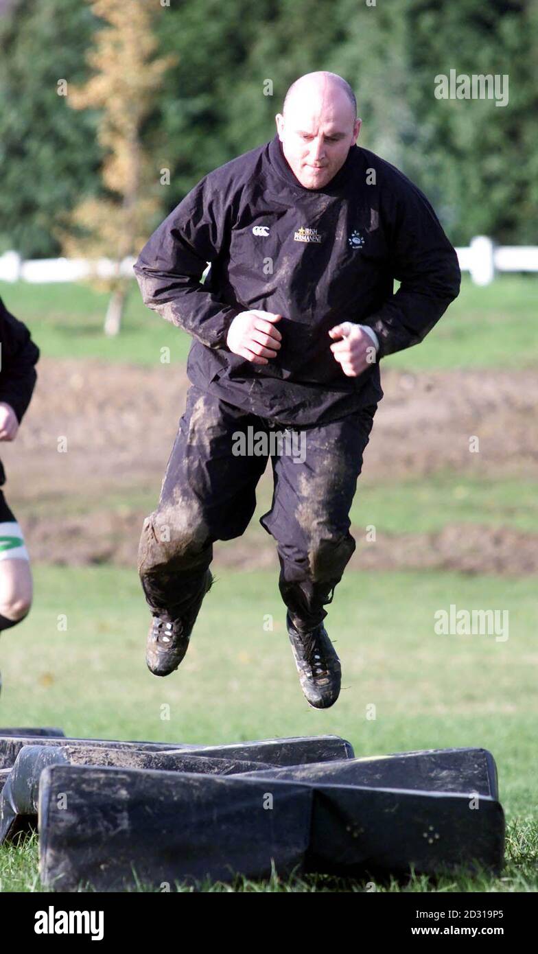Ireland's Rugby team captain Keith Wood training in Greystones, near Dublin, before the International match against Japan at Lansdowne Road. Stock Photo