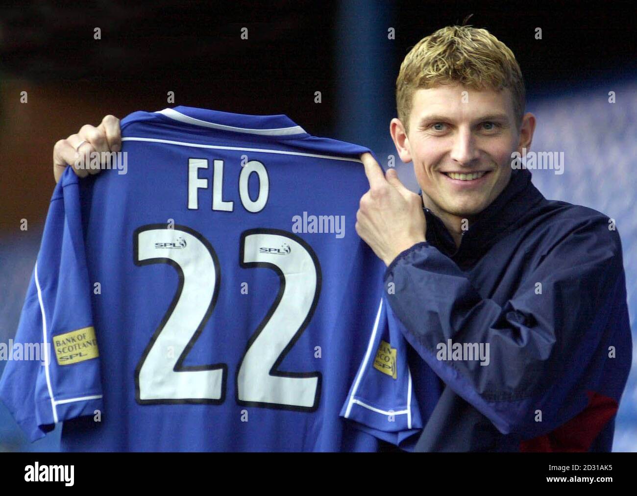 Rangers record-breaking signing striker Tore Andre Flo arrives at Ibrox Stadium, Glasgow after joining the Scottish Premier League club from Chelsea. The Scottish champions have paid Chelsea  12million for Flo, 27, who has signed a four-and-a-half-year deal. Stock Photo