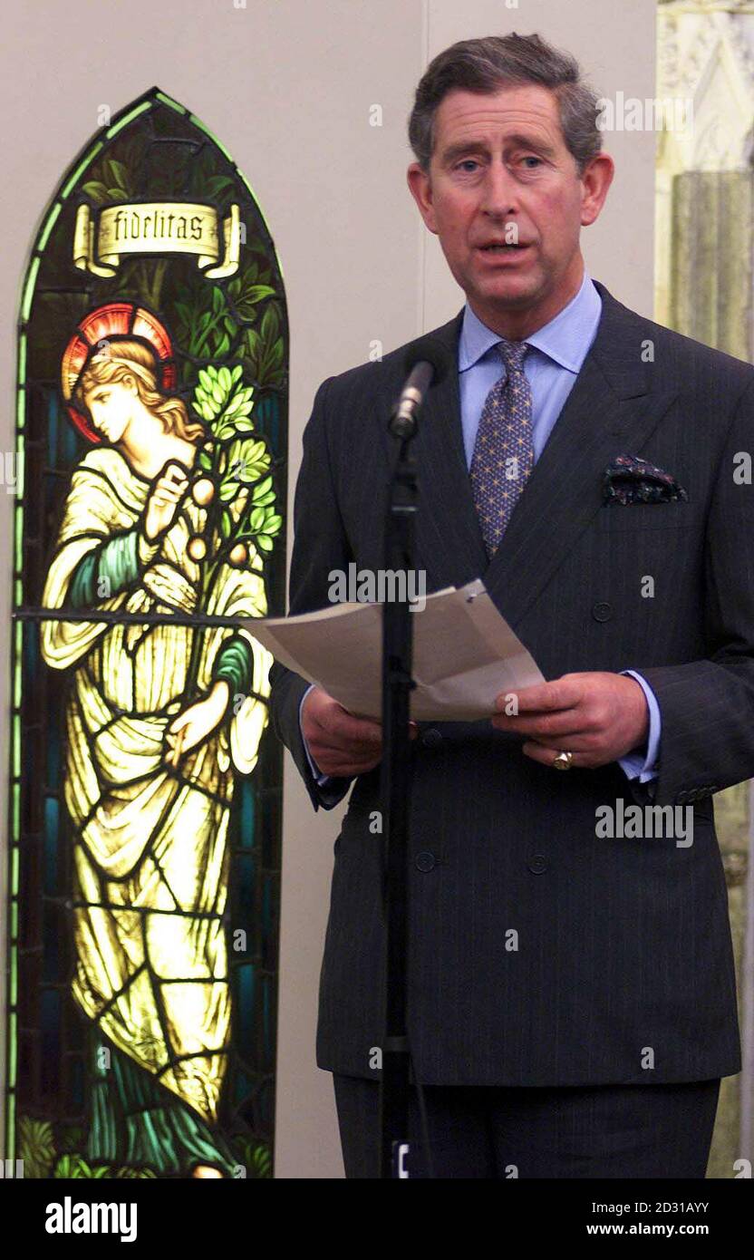 The Prince Of Wales Next To A Stained Glass Window From The Old Meeting Church Birmingham Which Bears The Latin Inscription Fidelitas Meaning Faith Steadfastness Or Fidelity During A Visit