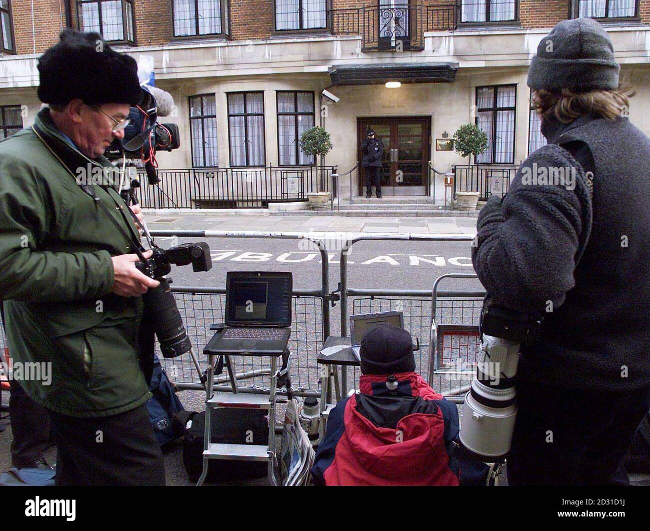 Journalists and photographers wait outside the King Edward VII Hospital for Officers in central London, where Princess Margaret is receiving treatment.  The Princess, sister of the Queen, was admitted to the hospital as concerns grew over her medical condition.   * The Princess, 70, is thought to have had a stroke just before Christmas and doctors have been concerned about her loss of appetite.   See PA story ROYAL Margaret.   PA photo: Sean Dempsey. Stock Photo