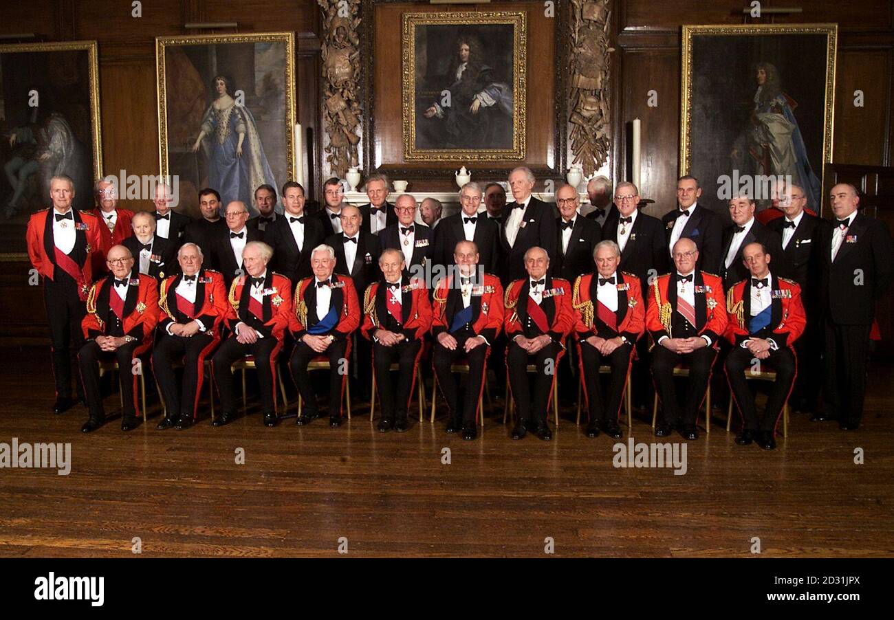 The Duke of Edinburgh attends the Army Benevolant Fund 60th Anniversary Dinner at The Royal Hospital, Chelsea, London. * He is pictured with front row seated left-right Field Marshal Lord Inge, FM Sir John Chapple, FM Sir Nigel Bagnall, FM Lord Bramall, FM Lord Carver, HRH The Duke of Edinburgh, FM Sir Roland Gibbs, FM Sir John Stanier, FM Lord Vincent. HRH The Duke of Kent, Back row. Viscount Marchwood, Karan Bilimoria, Sir John Mills, William Ware, Paul Charlesworth, Richard Moon, Ron Gerard, Michael Portillo, Ralph Djanogly, Lord Mason, Michael Heseltine, Lord Carrington, Eric Hotung, John Stock Photo