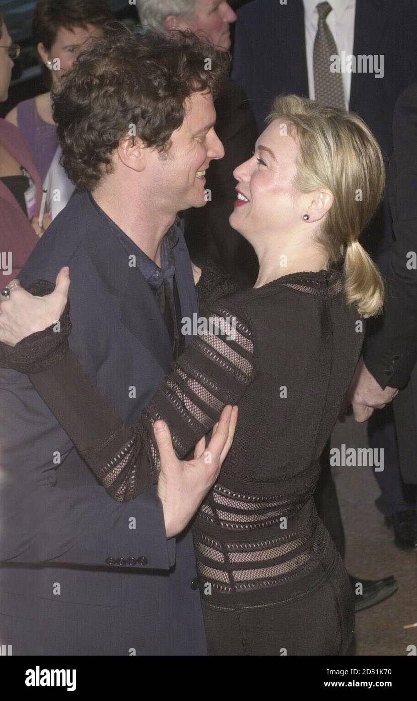 L R Colin Firth Renee Zellweger Stars Of The Film Bridget Jones Diary Arrive For Its Uk Premiere At The Empire In London S Leicester Square Stock Photo Alamy