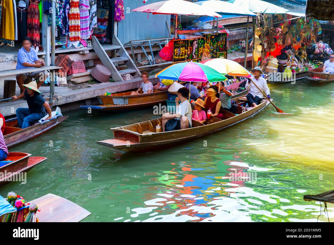 Traditional floating market in Damnoen Saduak near Bangkok, Thailand. The famous attractions of Ratchaburi province in Thailand. Stock Photo