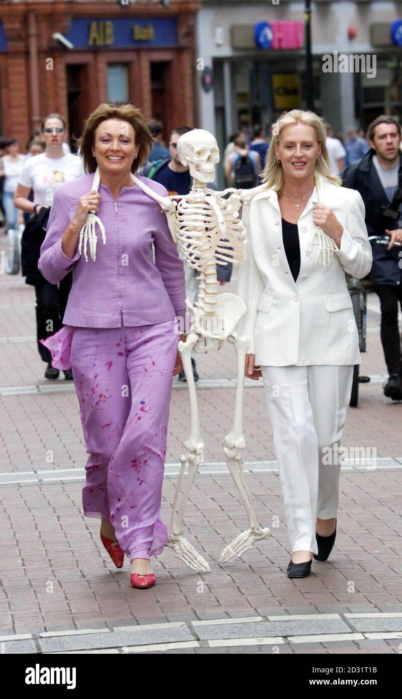Tv Presenter Mary Kennedy And Fashion Consultant Deirdre Kelly Walk Arm In Arm With A Skeleton To Launch National Bone Health Awareness Week In Dublin Osteoporosis Affects 1 In 3 Women Over The Age
