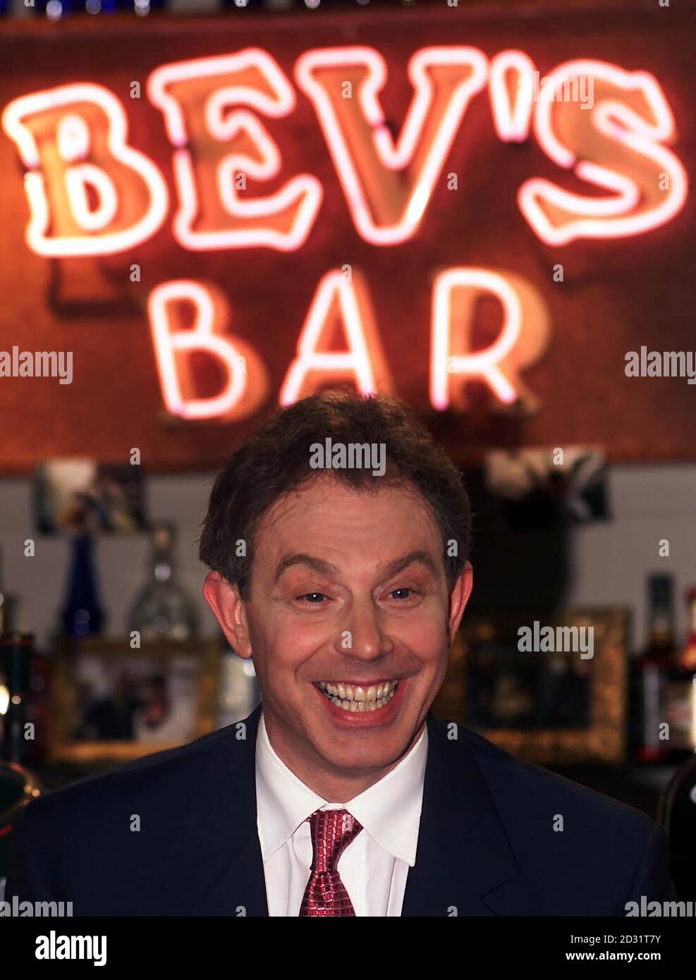 The Prime Minister Tony Blair tonight, visited 'Bev's Bar' on the set of Channel 4's Brookside, where he took part in a questions and answers session hosted by actor Dean Sullivan, who plays Jimmy Corkhill in the soap. Stock Photo