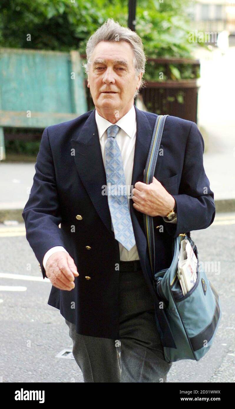 Television producer Ted Francis arriving at the Old Bailey, in central London. Francis, 67, of Cranleigh, Surrey, denies one charge of perverting the course of justice in providing Lord Archer with a false alibi for September 9, 1986. Stock Photo