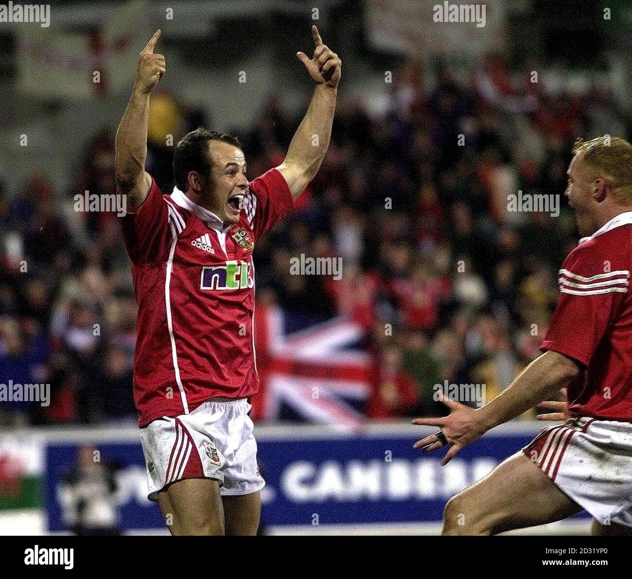 British & Irish Lions Austin Healey (left) celebrates his last minute ...