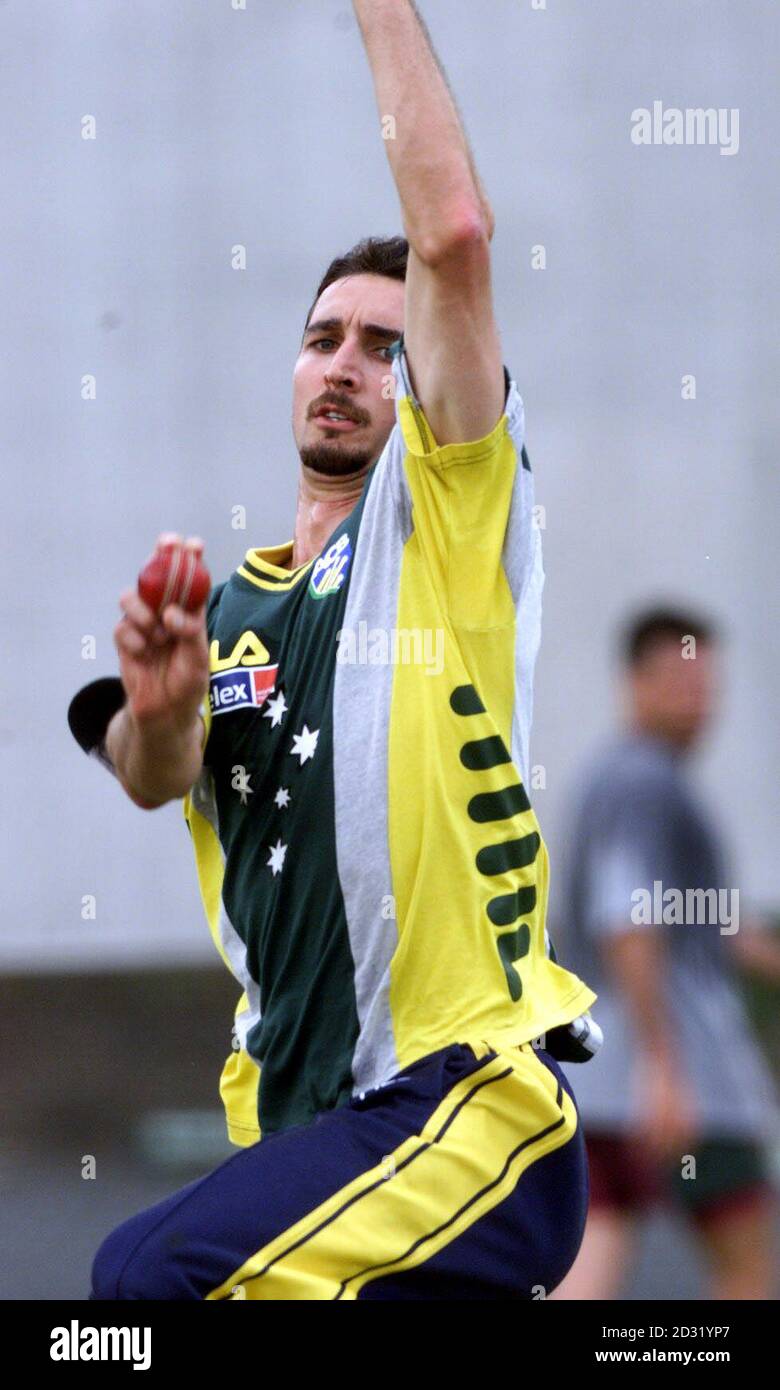 Australias bowler jason gillespie during a practice session hires