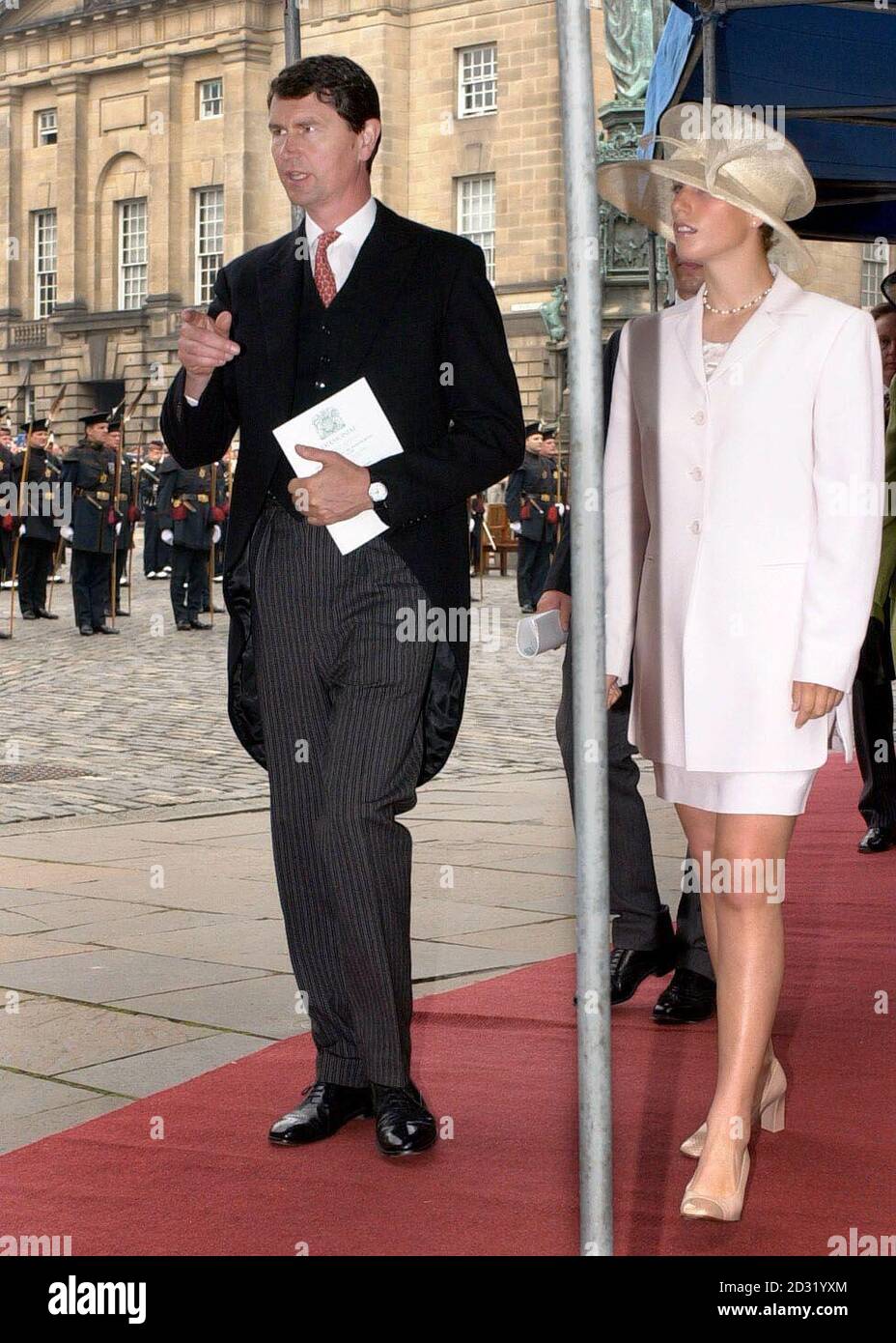 The Princess Royal's husband Tim Laurence with step-daughter Zara Phillips  leaving St Giles Cathedral in Edinburgh, where the Princess Royal was  installed as a Royal Lady and Knight of the Order of