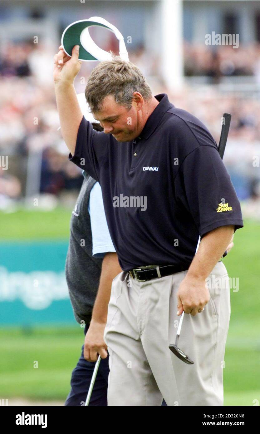 Northern Ireland's Darren Clarke celebrates after winning the Smurfit European Open Golf Championship at the K. Club Co. Kildare, Ireland. Stock Photo