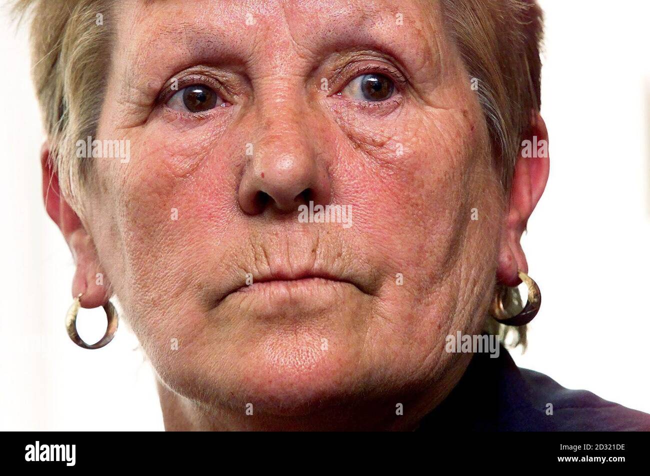 Marie Kernan,59, mother of Andrew Kernan, 37, who was shot dead by Merseyside police marksmen on Thursday night, speaks during a press conference held at her solicitors in Liverpool city centre. * Kernan, was shot twice in the chest while brandishing a samurai sword near his home in Wavertree, Liverpool. His family have criticised the actions of the police and his mother Marie is said to be furious over the manner of her son's death. 07/05/03 : Marie Kernan, whose son, Andrew, a schizophrenic was shot dead by police as he wielded a sword close to his home in Wavertree, Liverpool, in July Stock Photo