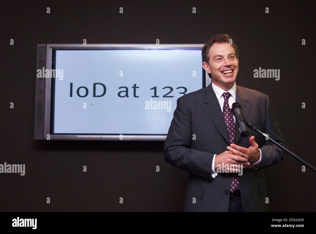 Prime Minister Tony Blair addresses members as he opens the Institute of Directors Building (IoD) centre at Pall Mall, central London Stock Photo