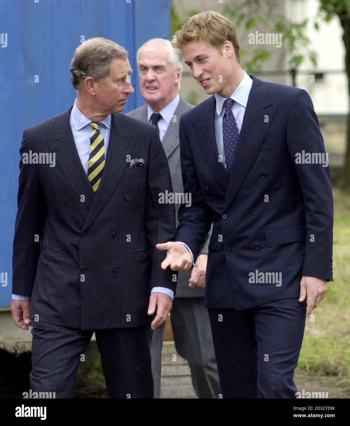 Prince William (R) arrives at Anchor Mills, in Paisley, west of Glasgow, at the start of a day of engagements in Scotland, with his father, the Prince of Wales. The mill, which has been derelict for more than 20 years, will be restored by Charles's Phoenix Trust.    * Later, they were visiting Sighthill in Glasgow, the scene of recent racial tension.  Prince William starts at St Andrews University Monday on a four year History of Art degree. Stock Photo